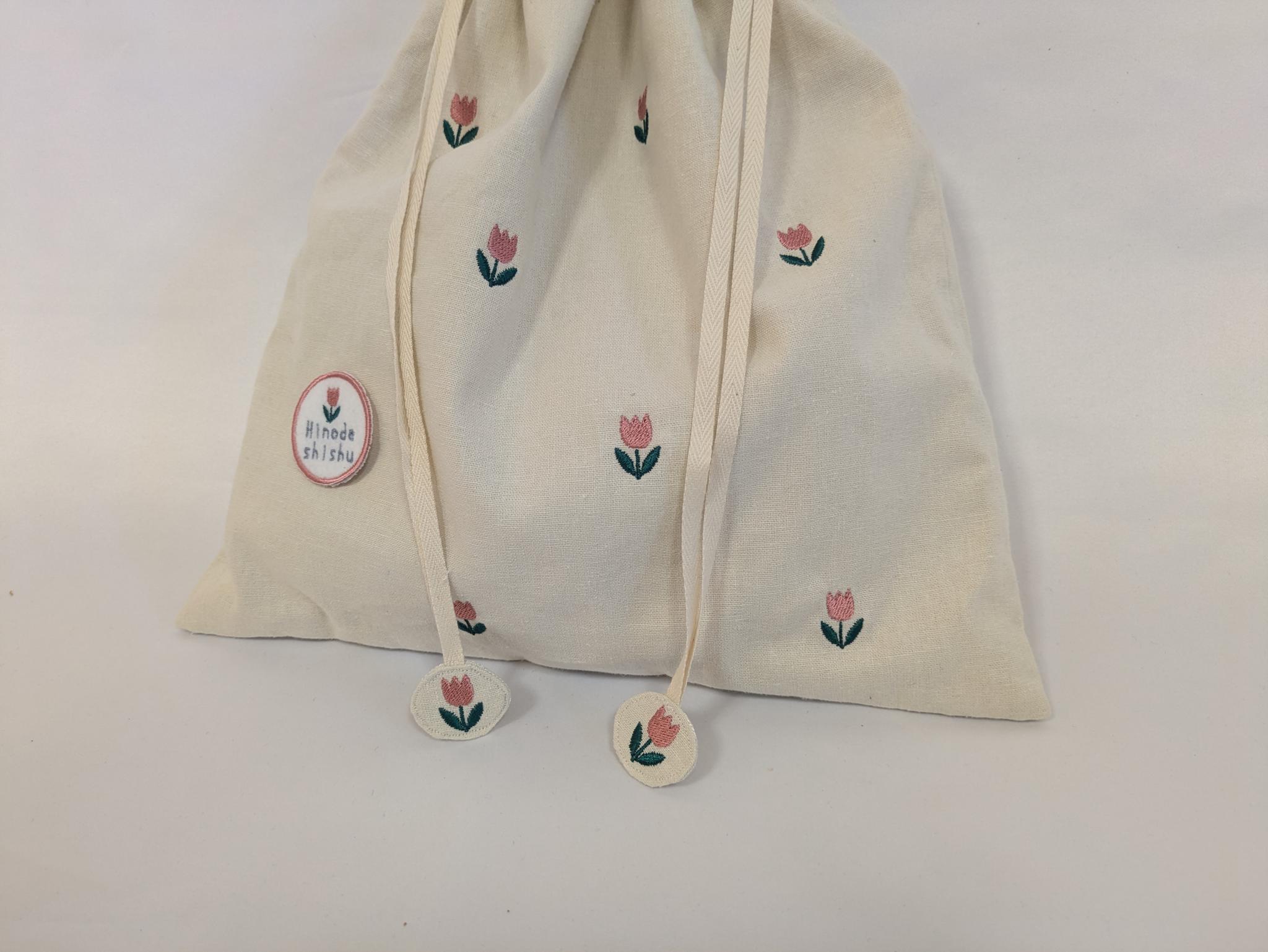 春を彩るピンクチューリップ 　お着替え袋　体操袋　名入れワッペン縫い付けサービス | 5枚目