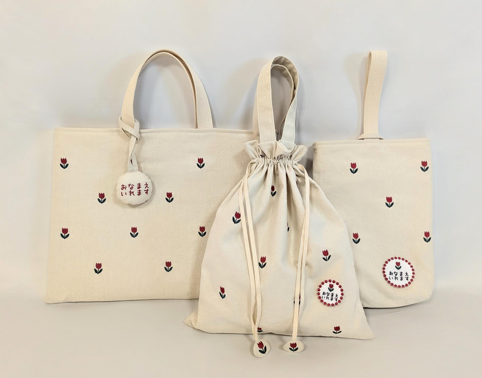 春を彩るピンクチューリップ 　お着替え袋　体操袋　名入れワッペン縫い付けサービス | 8枚目