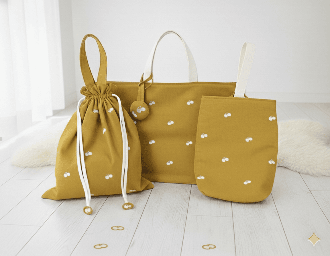 ミモザのような黄色が可愛い ちょうちょ刺繍の入園入学バッグ　レッスンバッグ　/ 　イエロー　/ 　名入れチャーム | 8枚目