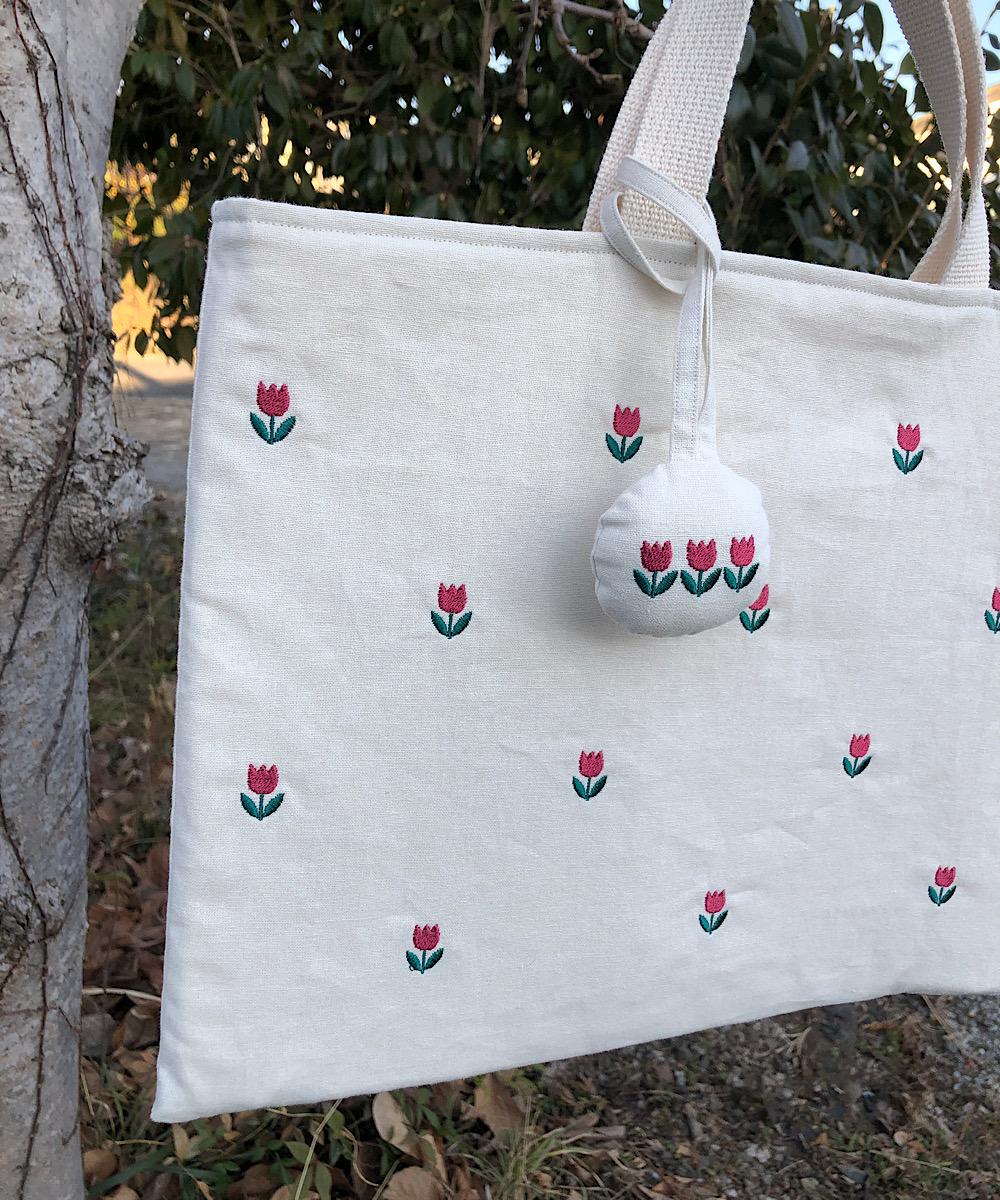 春を彩る赤いチューリップ 入園バッグ　レッスンバッグ | 4枚目