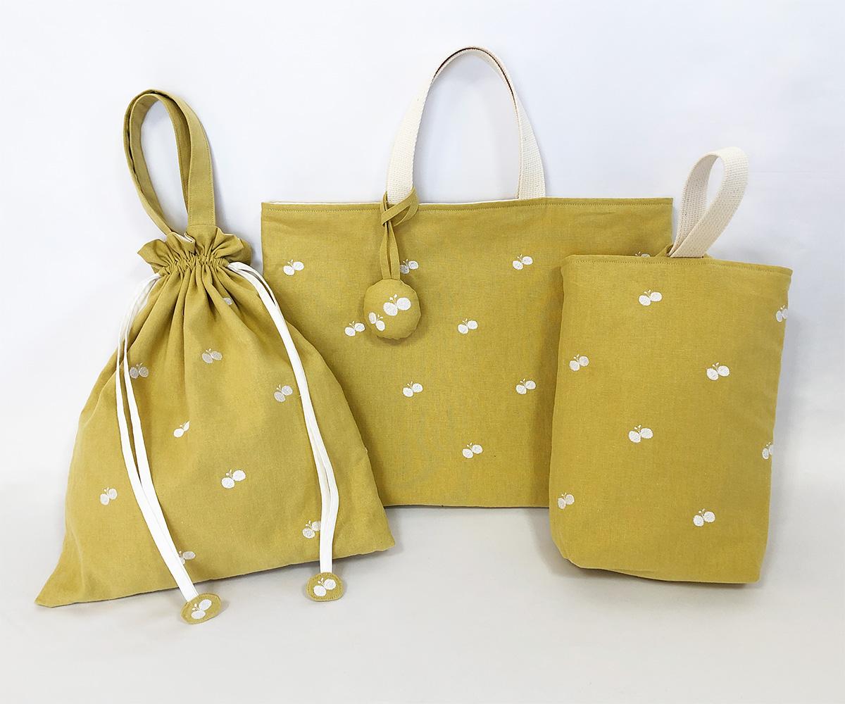 ♡♡♡刺繍が主役♡♡♡ミモザのような黄色が可愛い ちょうちょの入園入学4点セット1枚目の画像